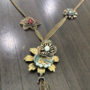 Vintage Floral Pendant Necklace with Gold and Silver Accents